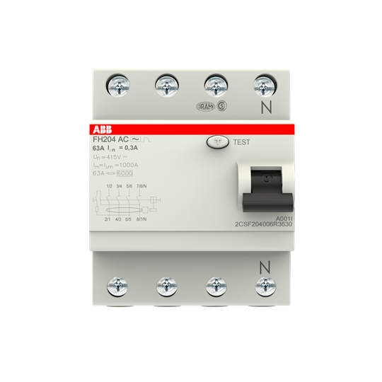 FH204AC-63/0,3 (RCCB, 63A, 4P, 300mA, IEC/EN 61008)