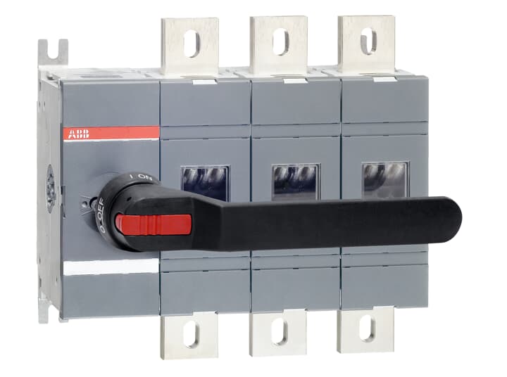 OT1250E03P 400V, (1250A@AC22A & 1250A@AC23A, 3P FRONT OPERATED SWITCH-DISCONNECTOR, WITH BLACK ON-OFF HANDLE AND SHAFT)
